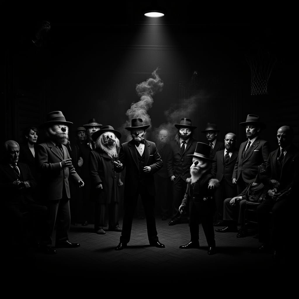 Anthropomorphic Animals Play Basketball in Noir Speakeasy