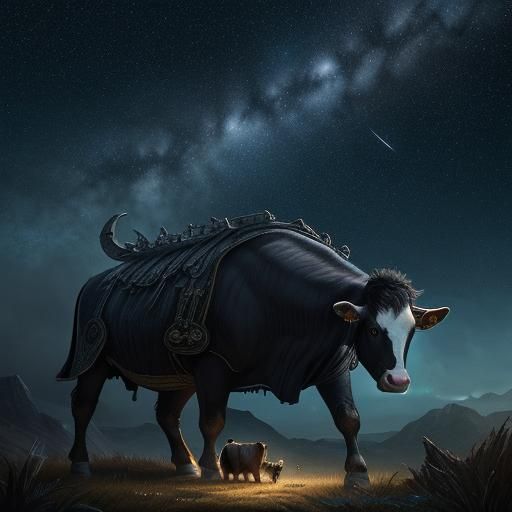 Calf Resting Under the Night Sky: Digital Matte Painting