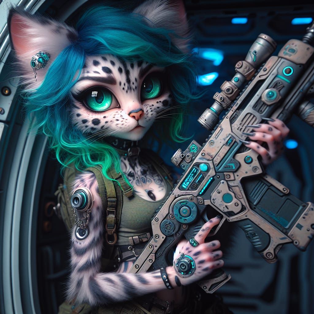 Punk Catgirl Astronaut with Laser Rifle