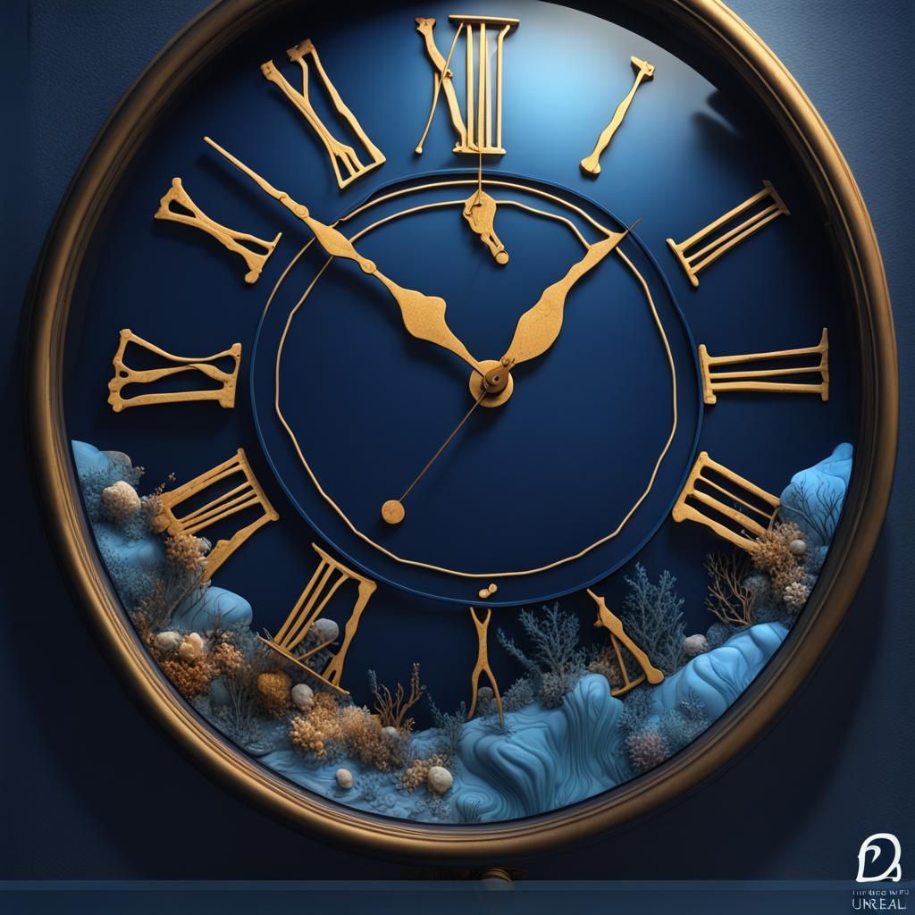 Surreal Seabed with Crooked Clock in Dali Style