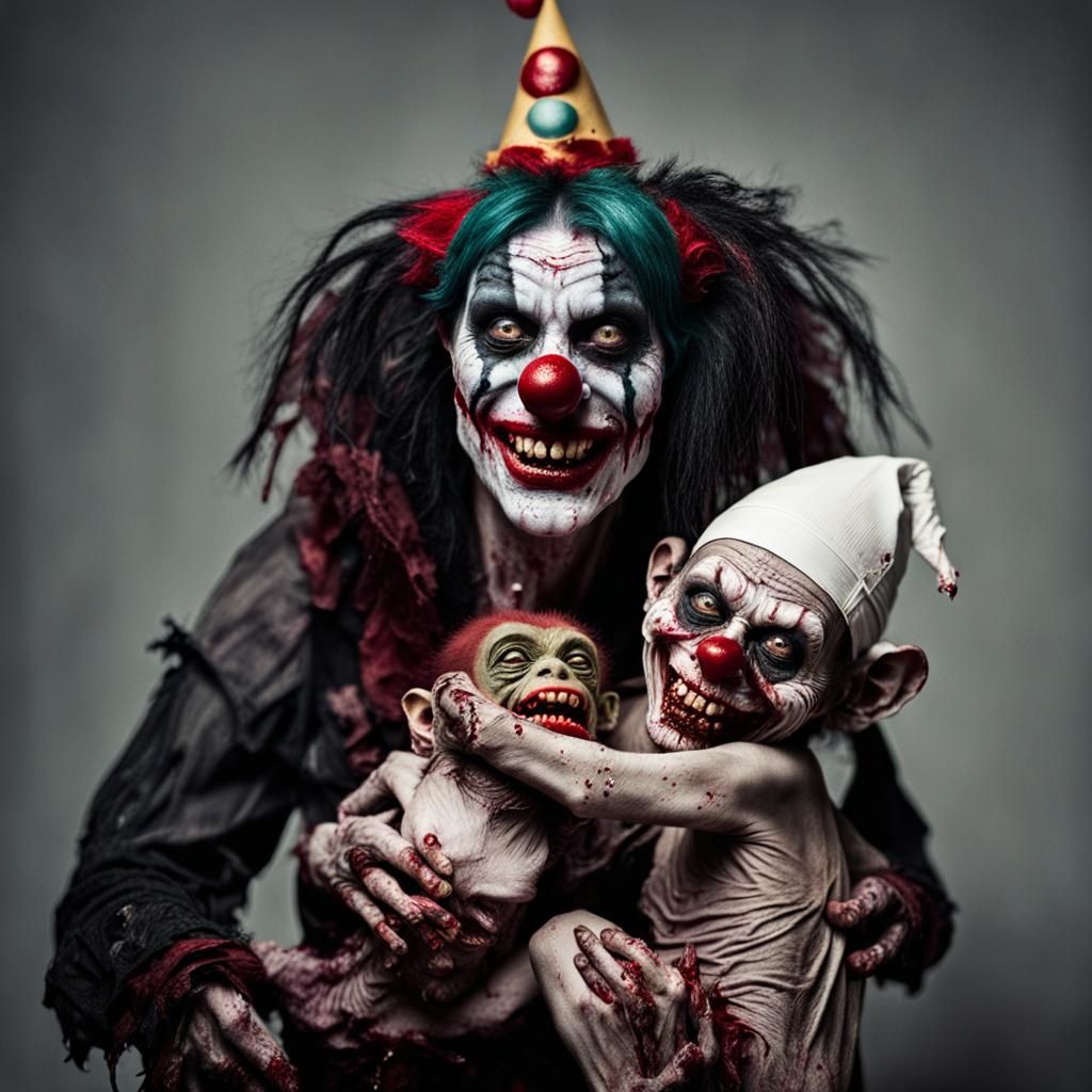 Zombie Clown Burlesque Dancer with Baby Portrait