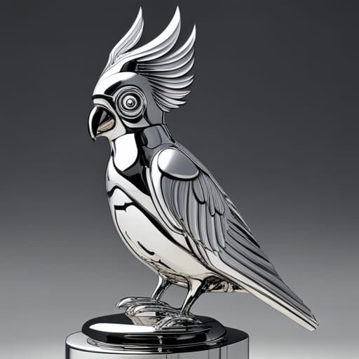 Retrofuturist Chrome Cockatoo Robot Automaton