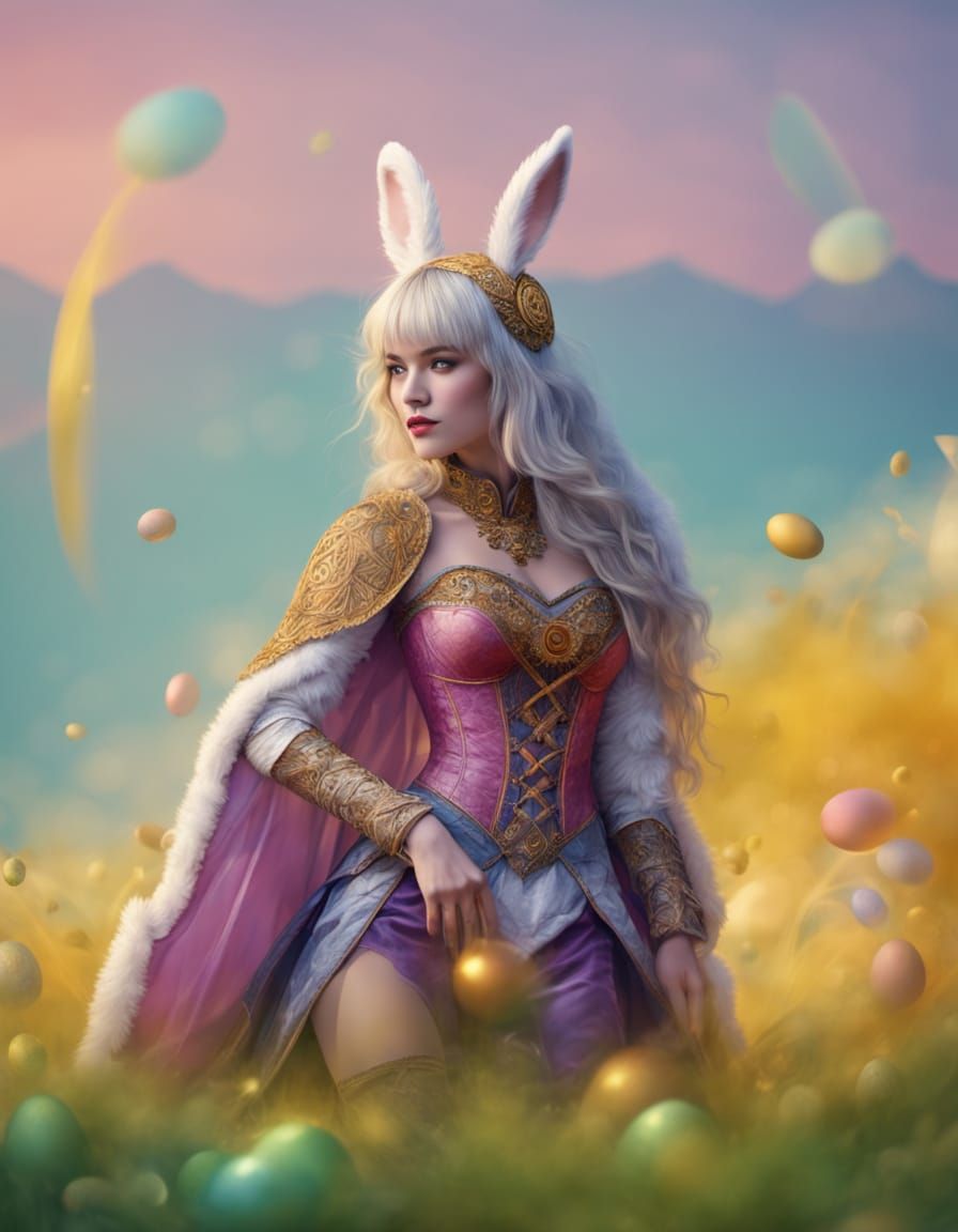 Elegant Easter Bunny Cosplay in Whimsical, Chaotic Beauty