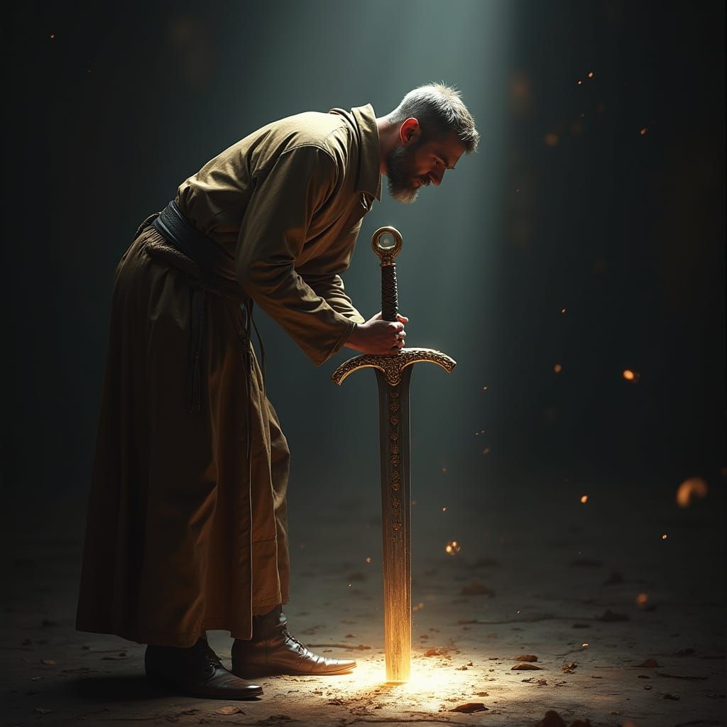 Man Finds Exquisite Sword Hilt in Dramatic Lighting