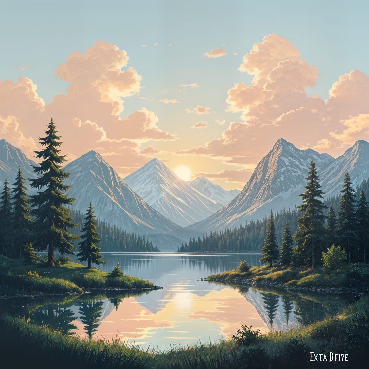 Idyllic Mountain Landscape in Bob Ross Style