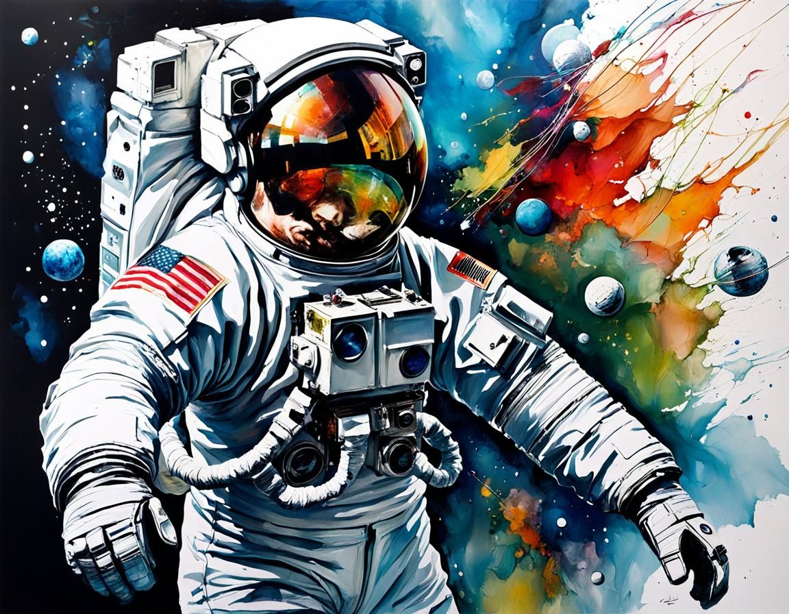 Astronaut in Space: Surreal Alcohol Ink Art