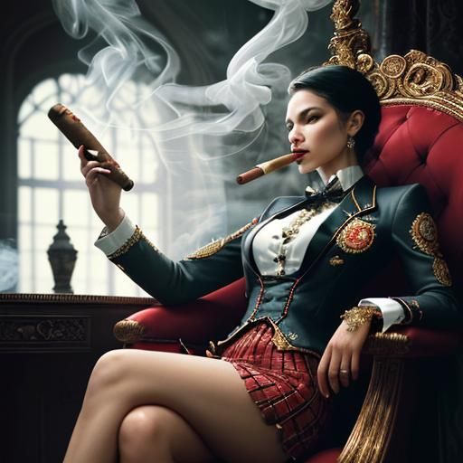 Woman on Throne Smoking Cigar in HDR