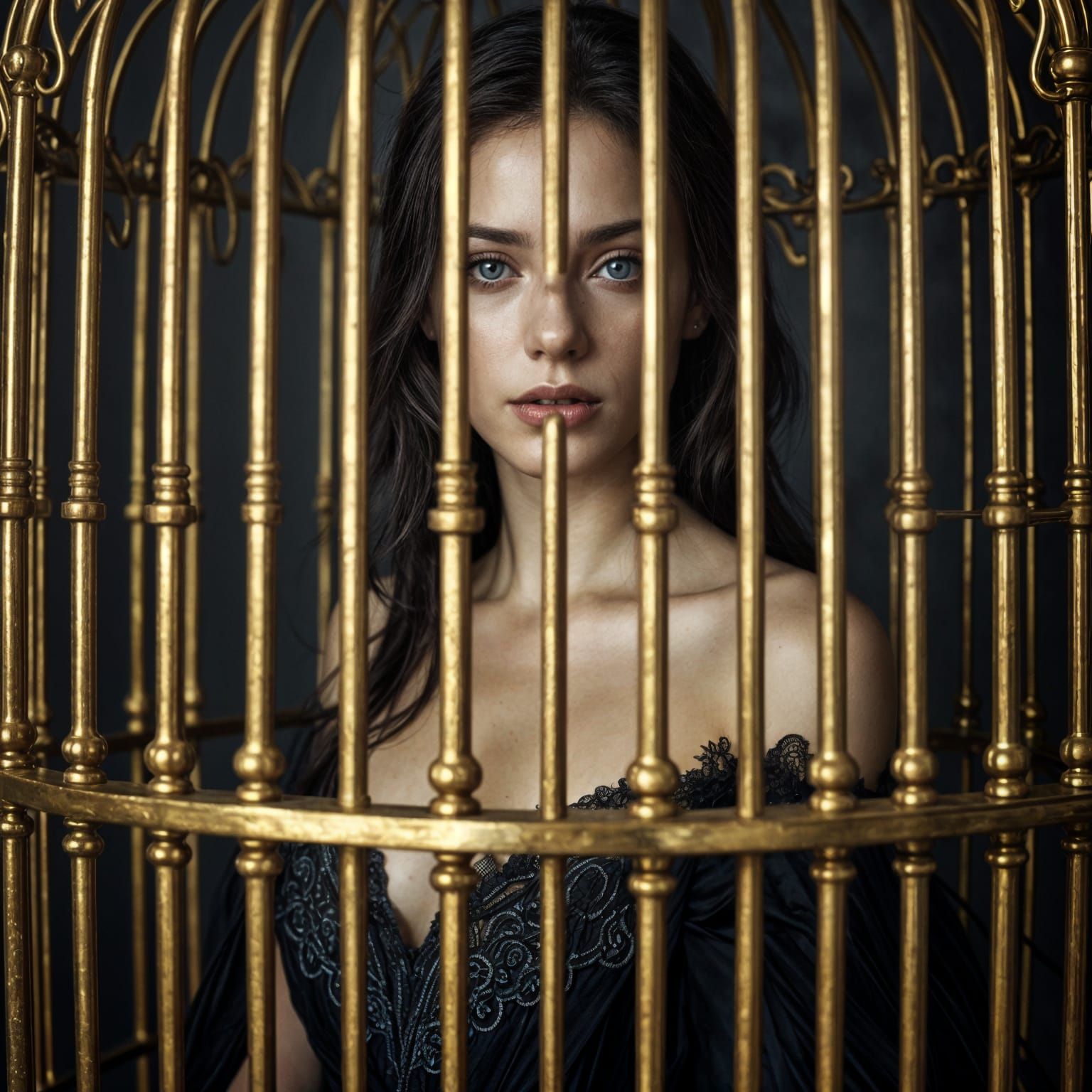 Ethereal Dark Angel in Golden Prison