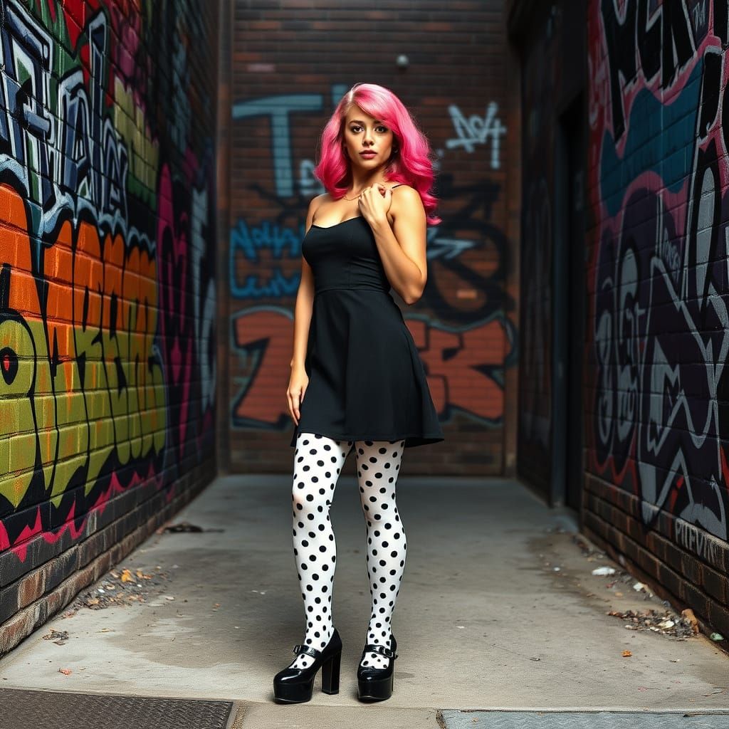 Pink-Haired Woman in Polka Dots, Splash Art Style