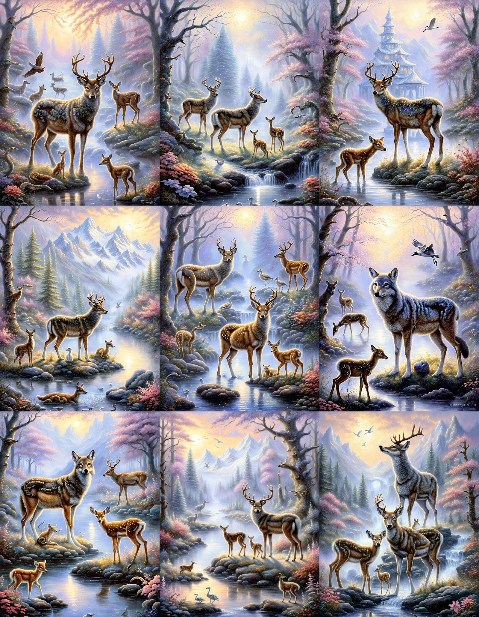 Protective Wolf in Ethereal Folk Art Glade