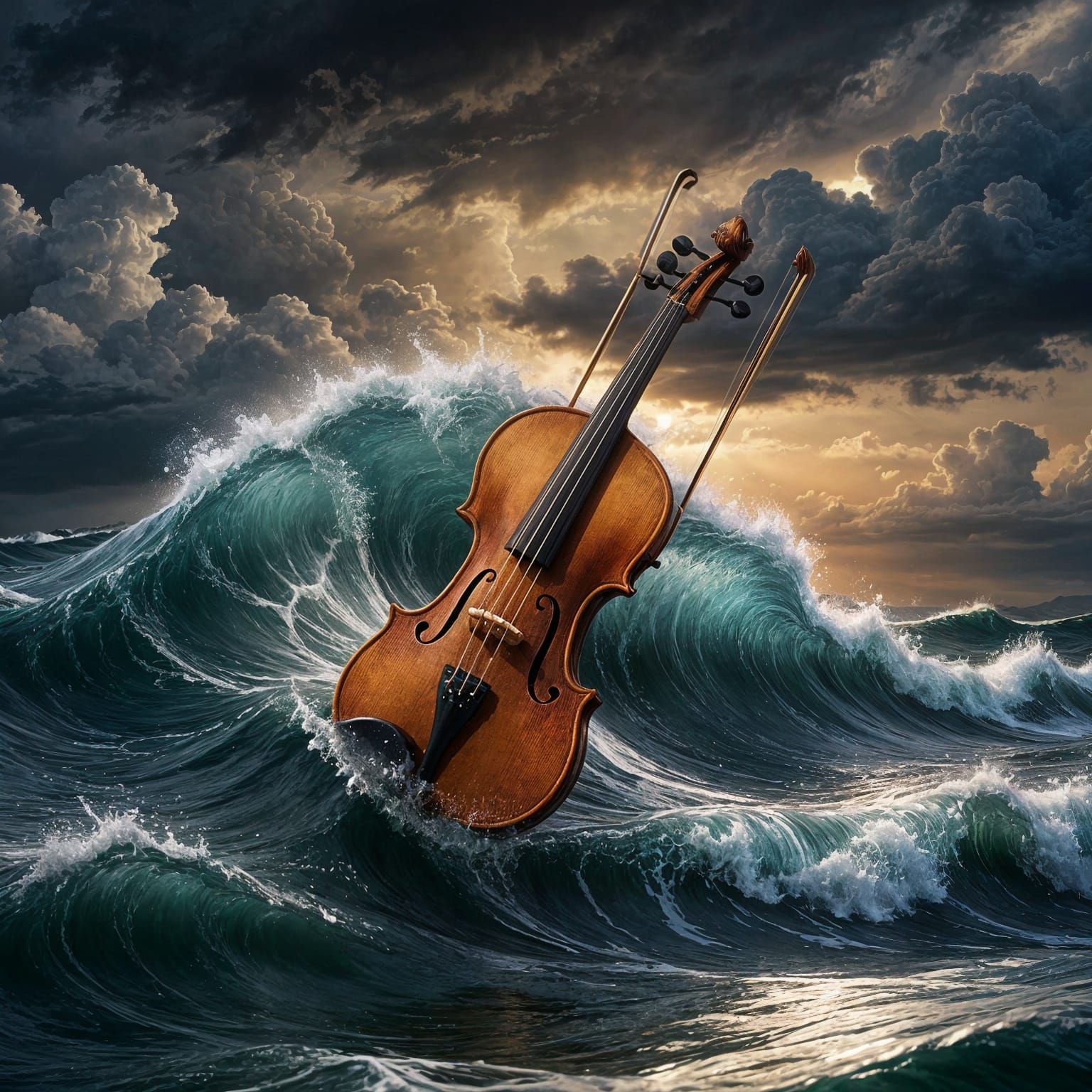 Cinematic Liquid Violin Formed From Ocean Water