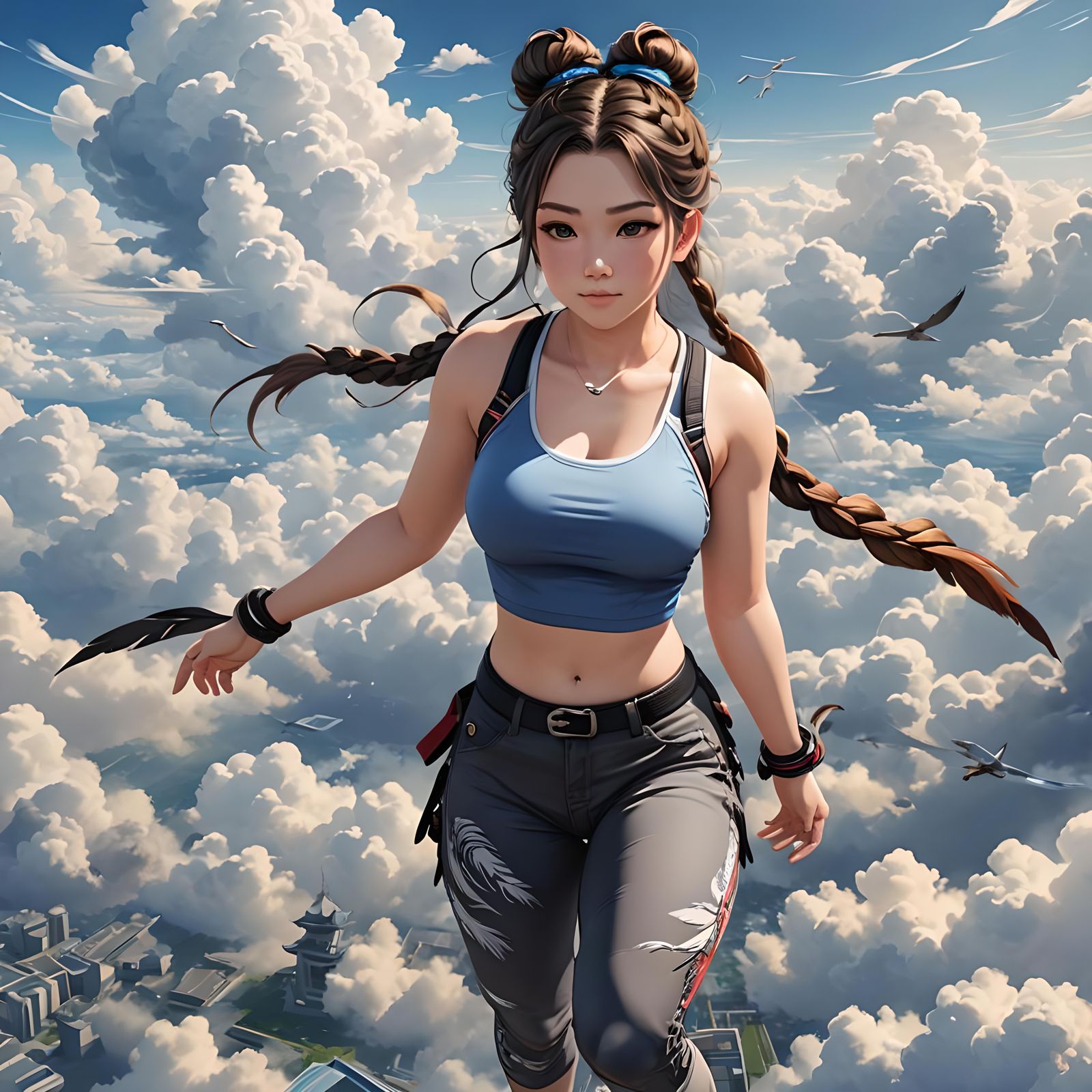 Anime Style Sky Surfer in Clouds