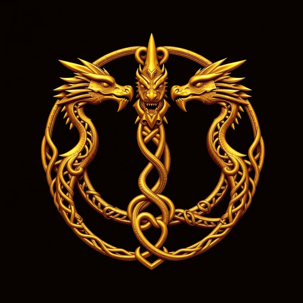 Golden Celtic Dragon Knotwork Logo