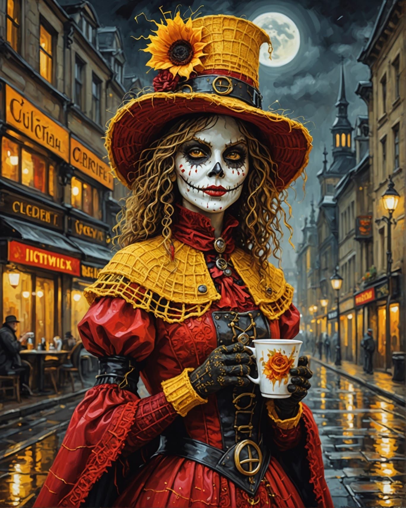 Steampunk Scarecrow's Halloween Coffee: Klimt-Inspired Croch...