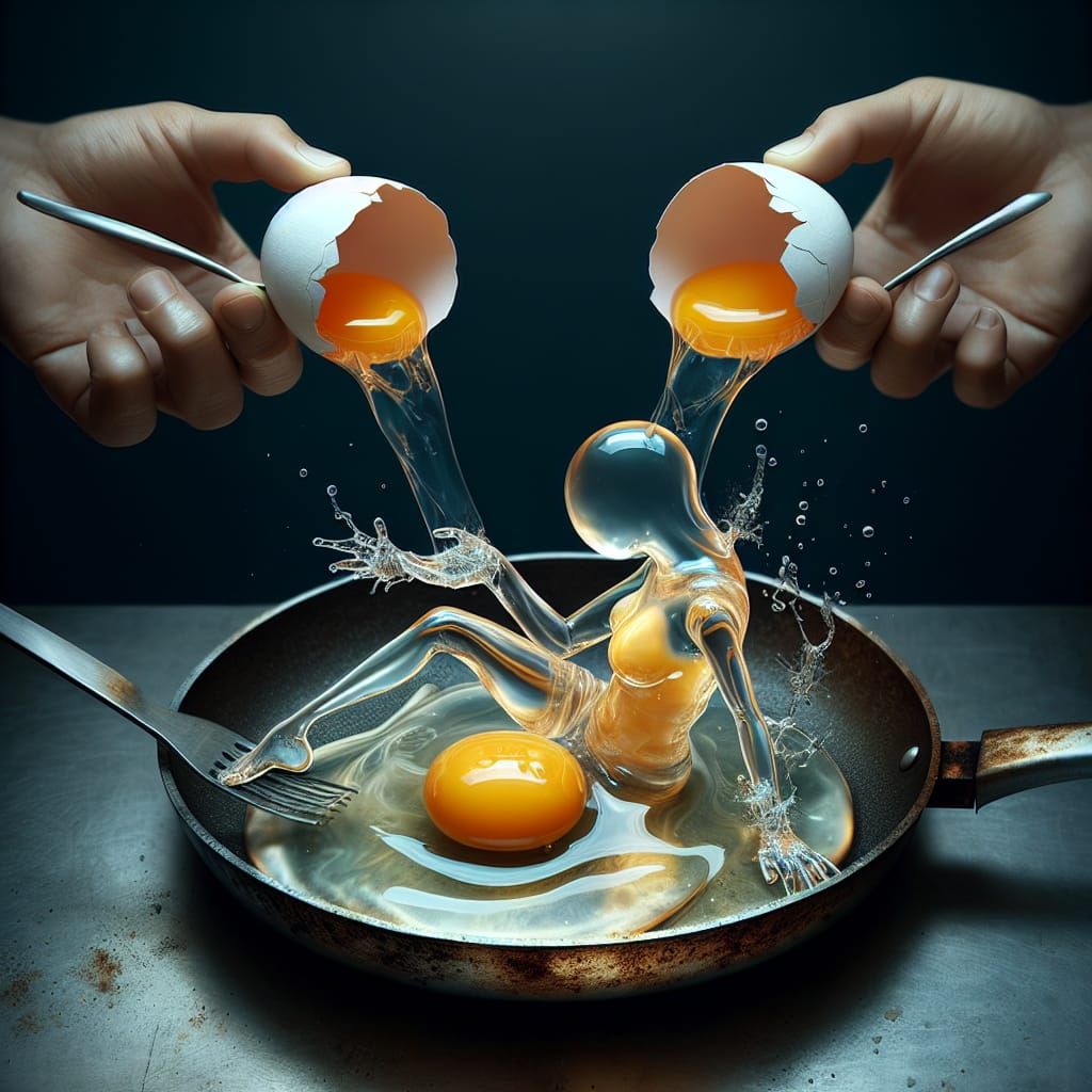 Surreal Egg Woman in Hyper-Realistic Painting