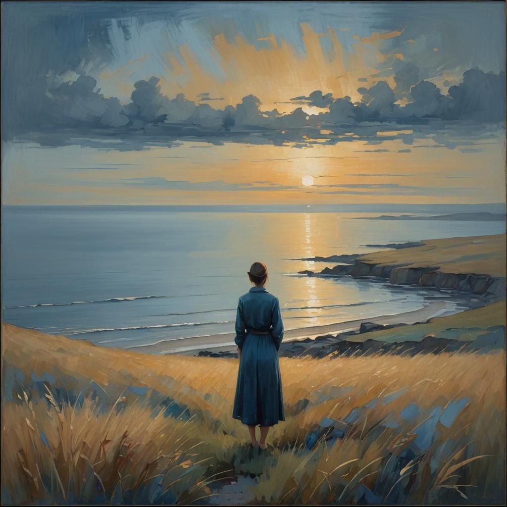 Contemplative Seascape in Abstract Expressionist Style