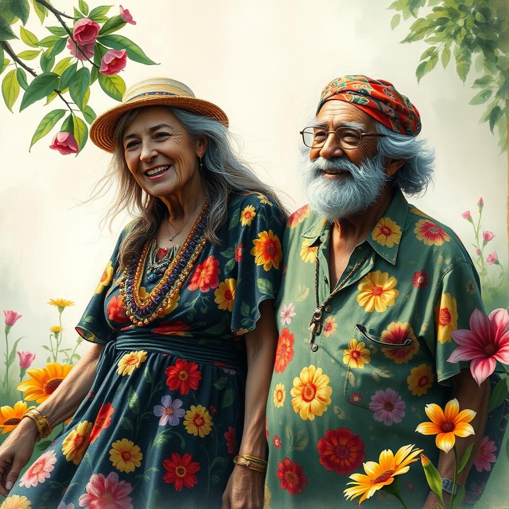 Whimsical Hippie Couple in Impressionist Garden