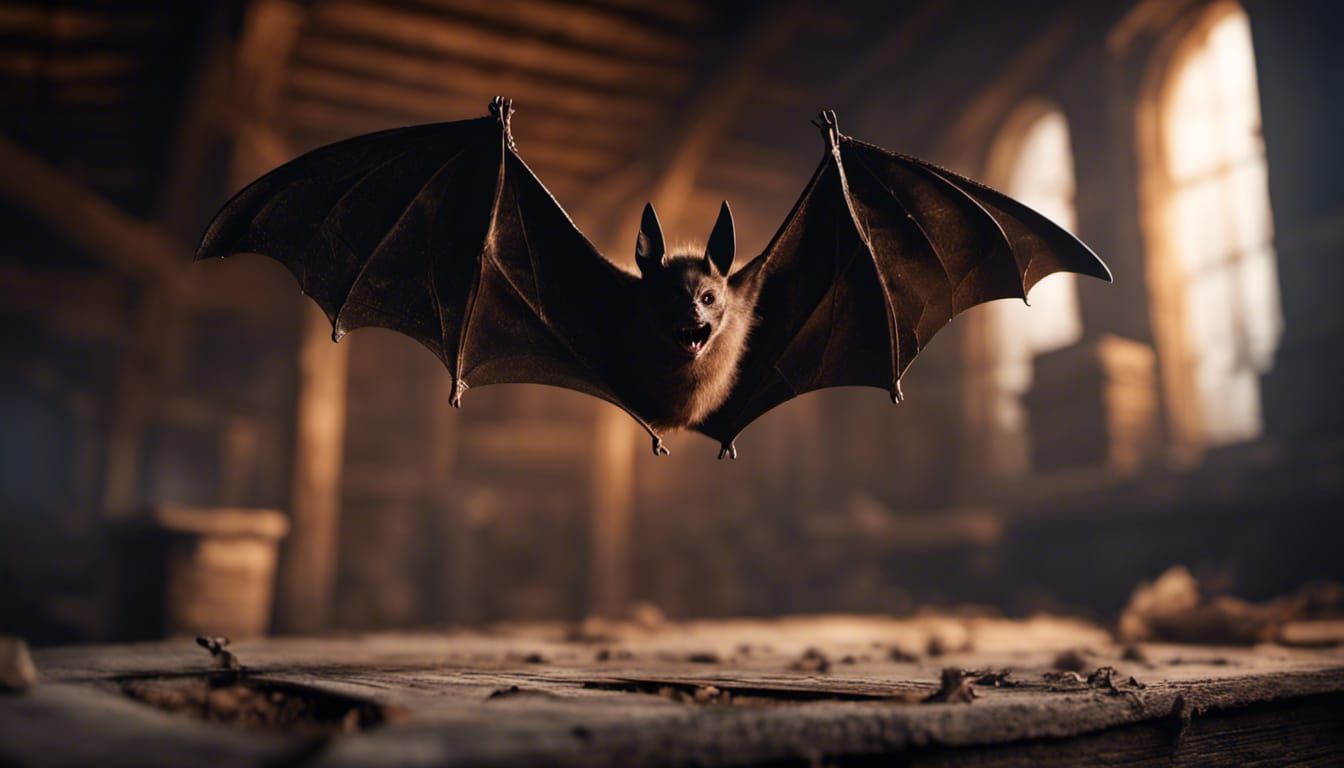 Detailed Matte Painting of a Bat in Abandoned Attic