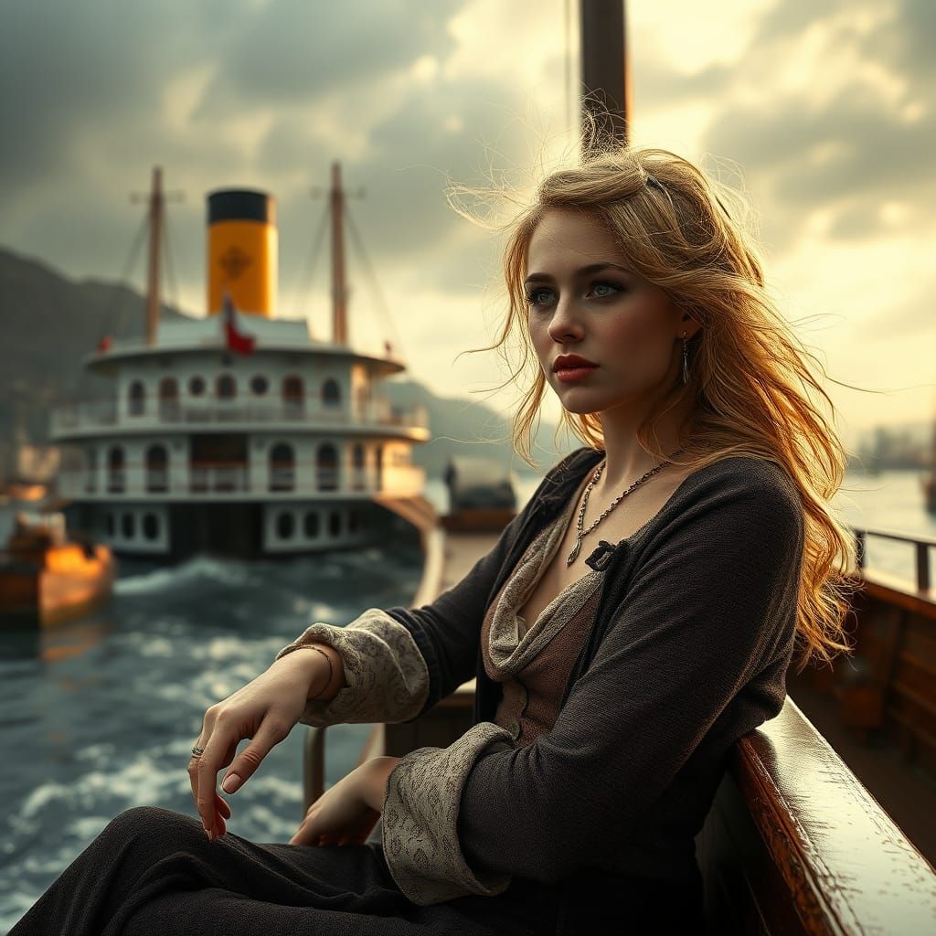 Vintage Steamship Voyage in Digital Matte Painting