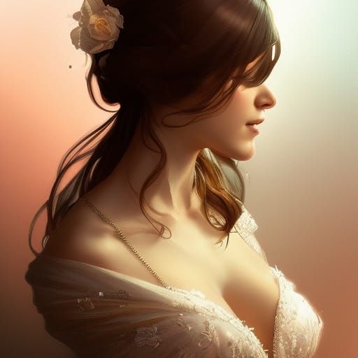 Detailed Portrait of Bride in Art Nouveau Style