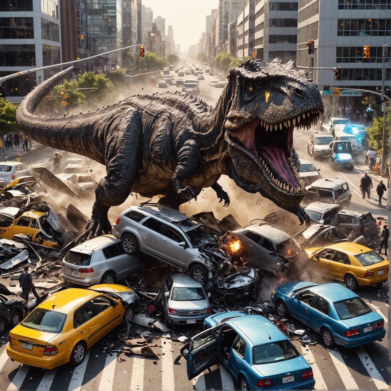 Cartoon T-Rex Causes Traffic Accident