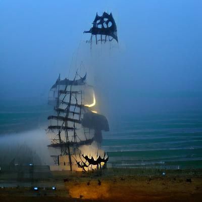 Ghostly Pirate Ship Sails Through Dense Fog