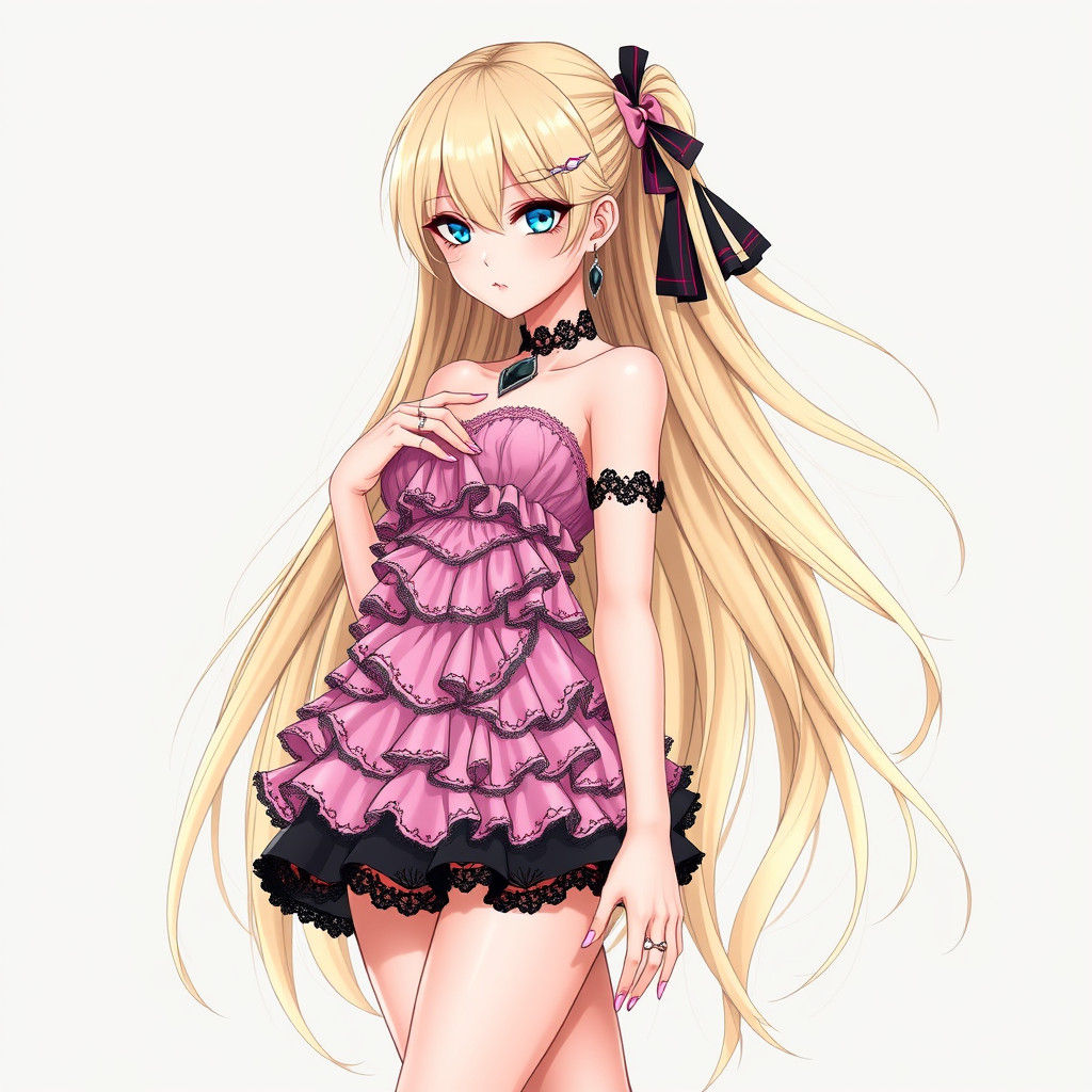 Anime Girl in Goth Style Charcoal Drawing