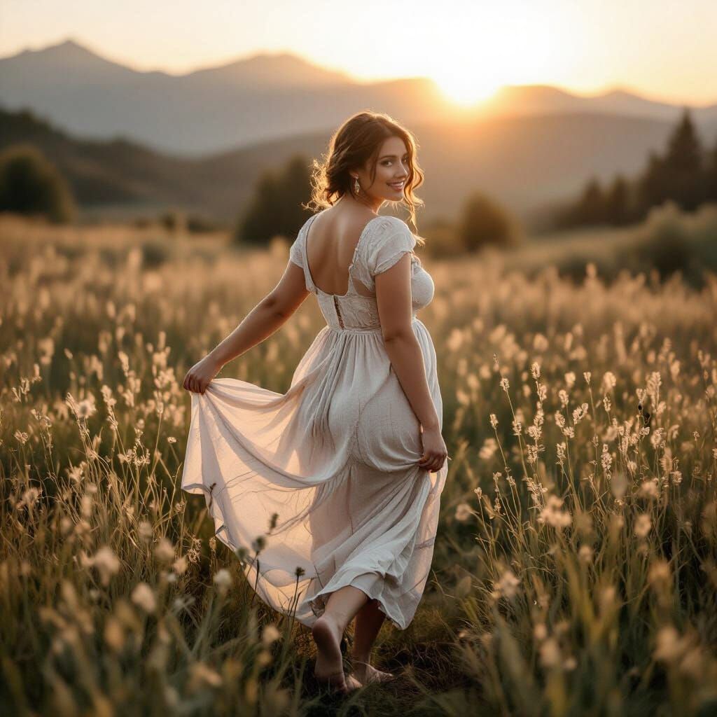 Nostalgic Sepia Photograph of Woman in Meadow