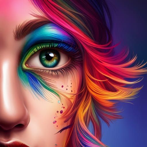 Hyperrealistic Multicolored Eye with Detailed Lashes