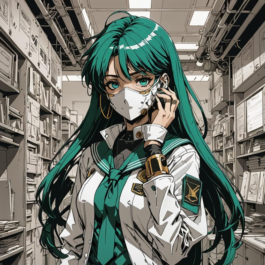 Sailor Neptune in cyberpunk dystopia