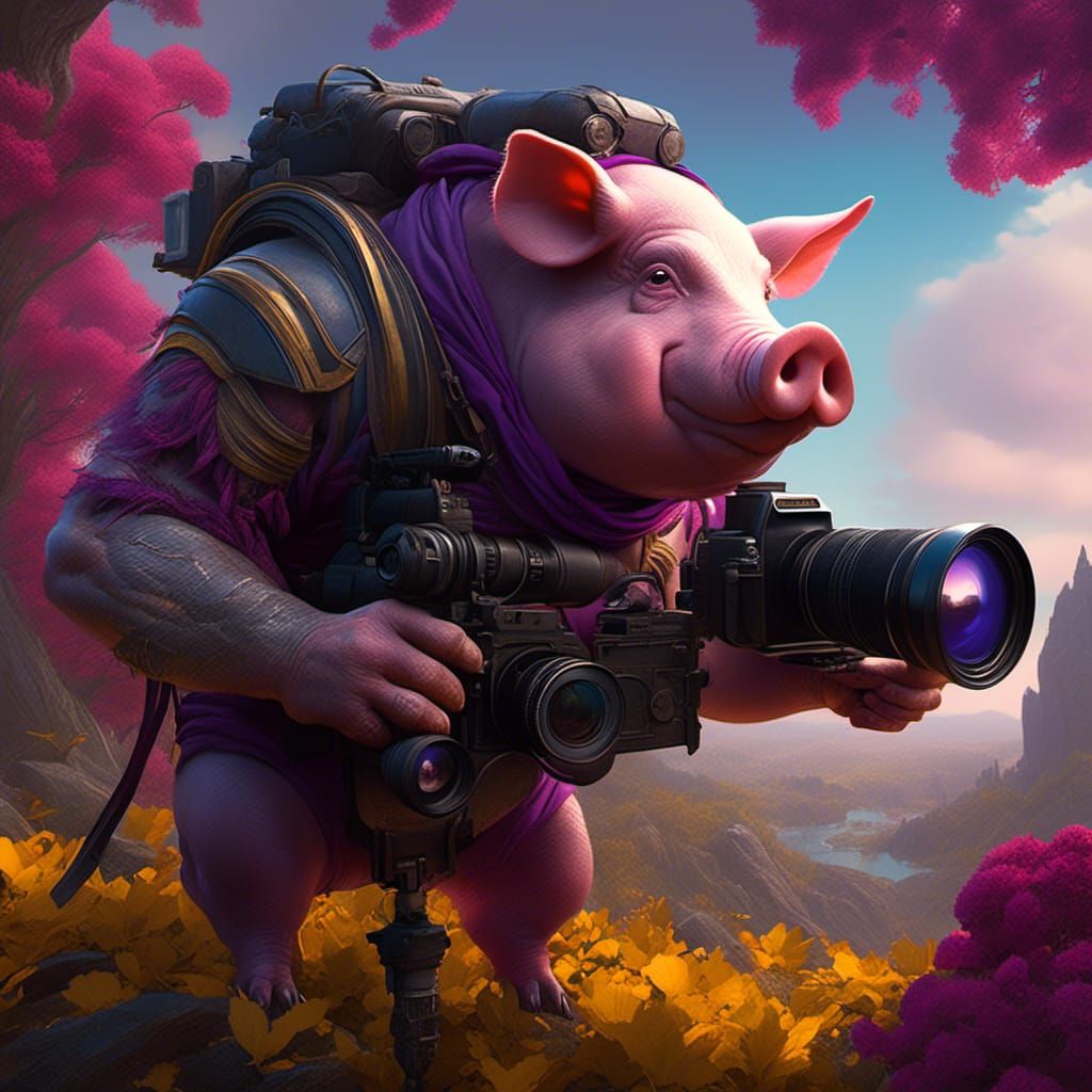 Muscular Pig Photographer in Dark Fantasy Style