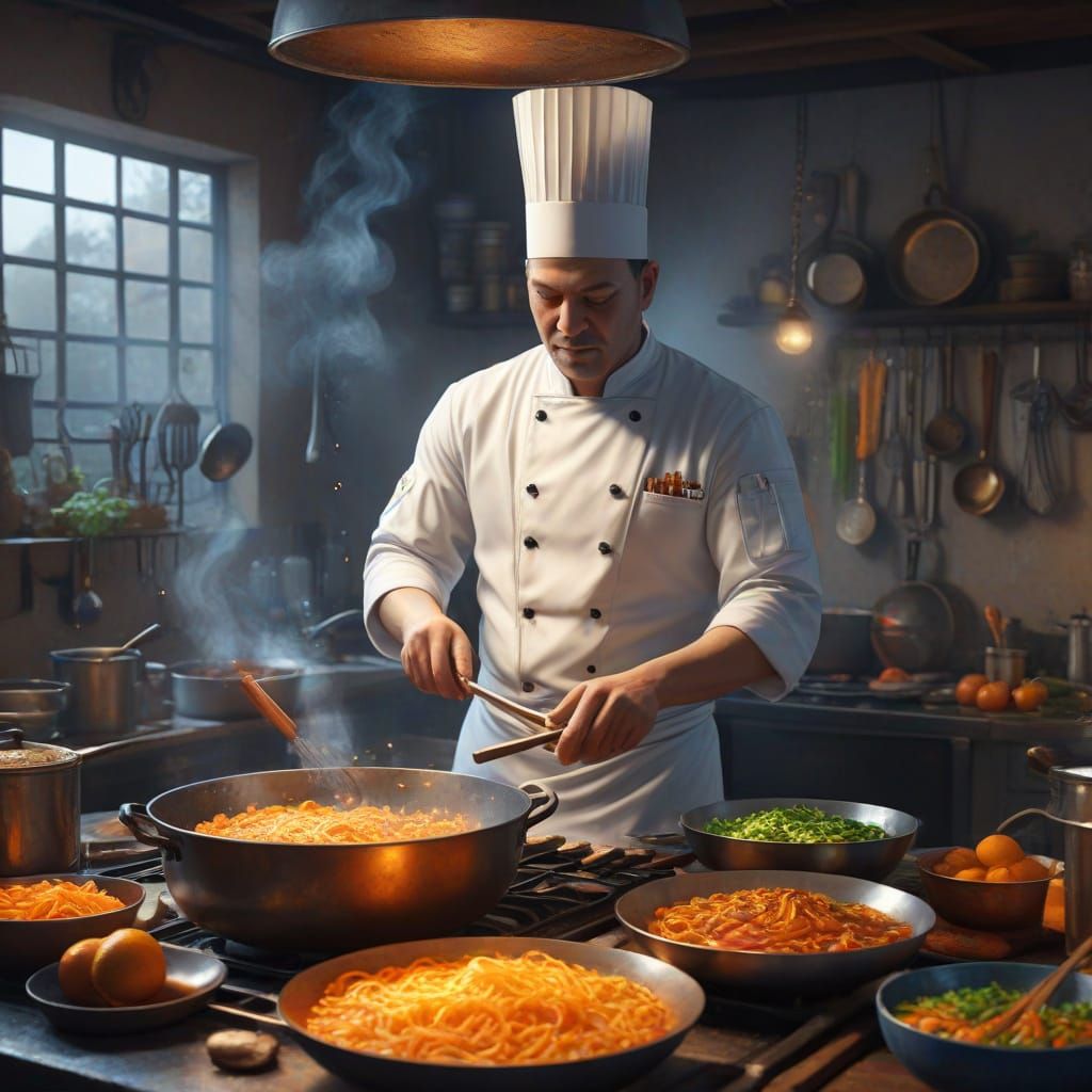 Mystical Chef Cooking Chop Suey: Fantasy Concept Art