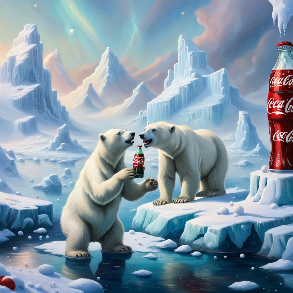 Polar Bears Celebrate Christmas with Coca-Cola: An Oil Paint...