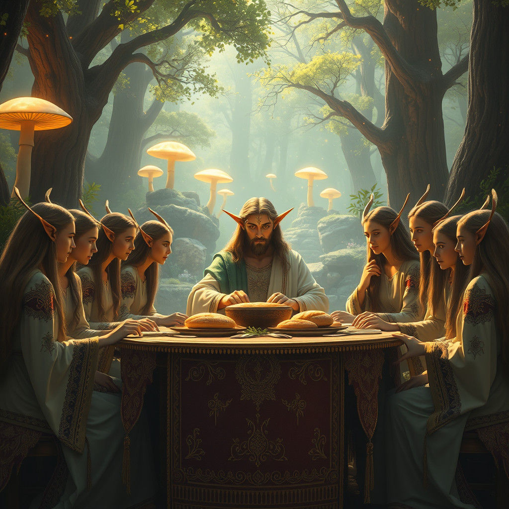Elven Disciples Gather in Mystical Forest