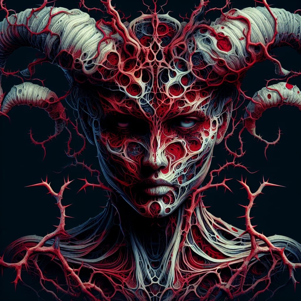 Horned Figure in Thorny Thicket: Surrealist Vision