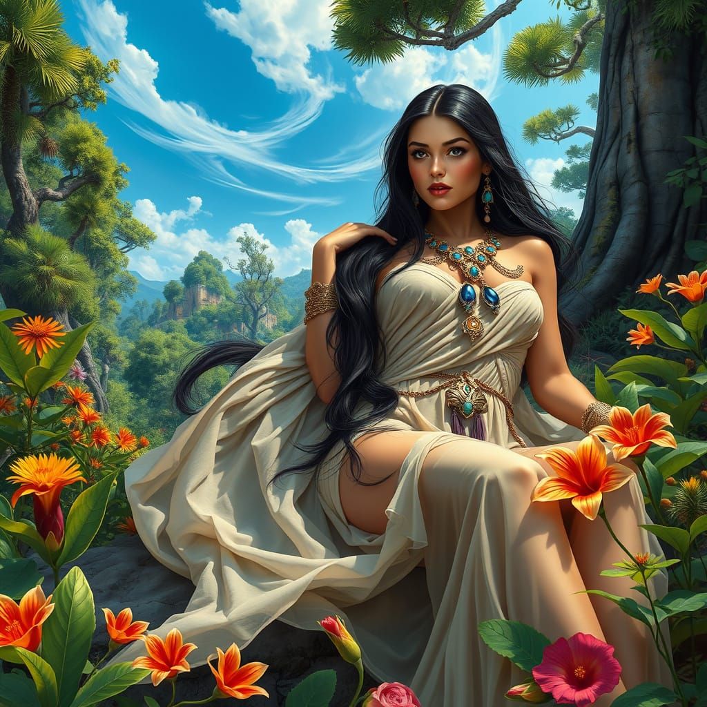 Elegant Ancient Lady in Vibrant Nature