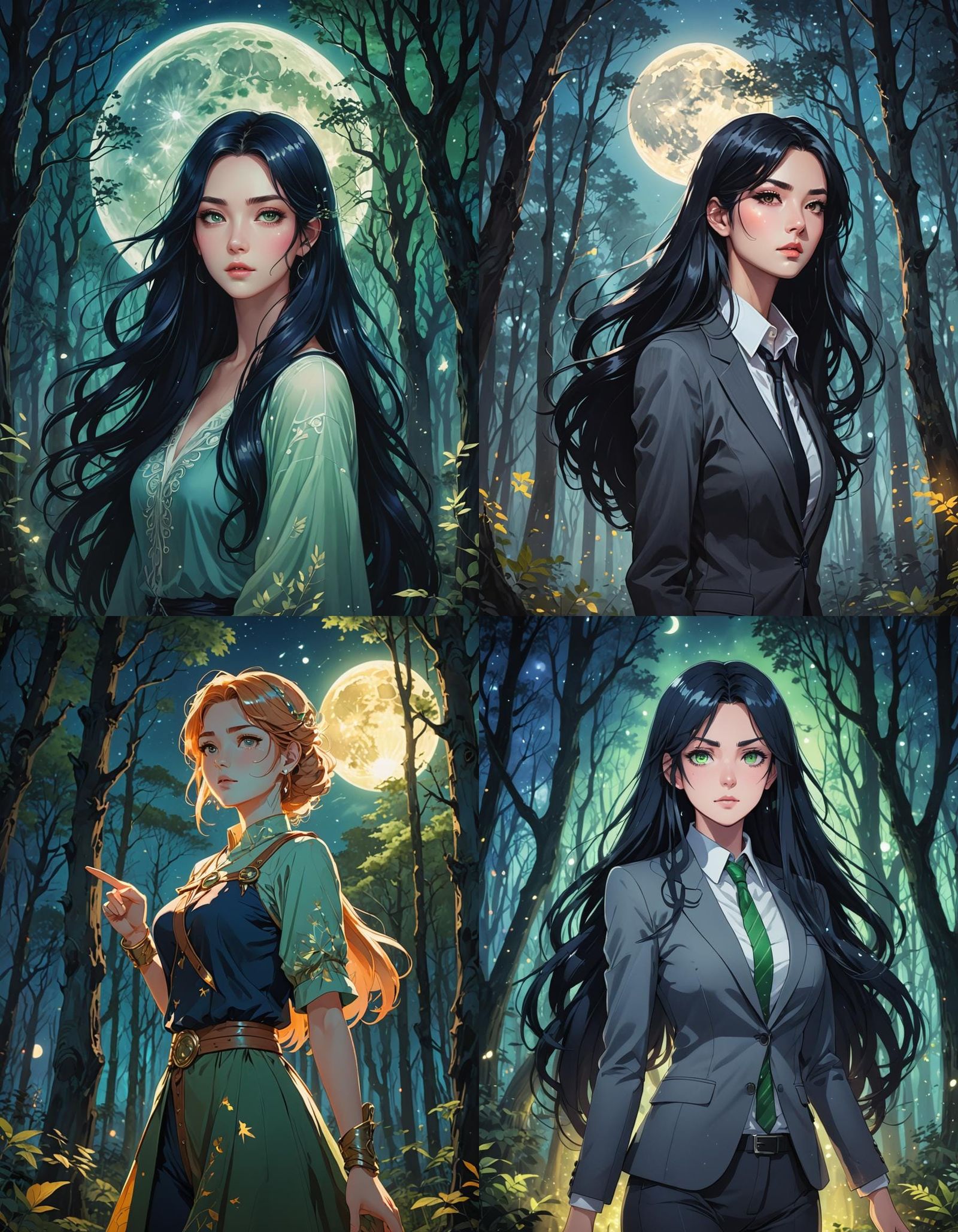 Anime Style Woman in Magical Forest Portrait