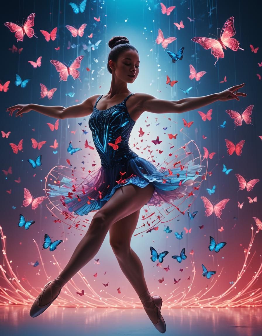 Ballerina's Neon Butterfly Dance: Ethereal Concept Art