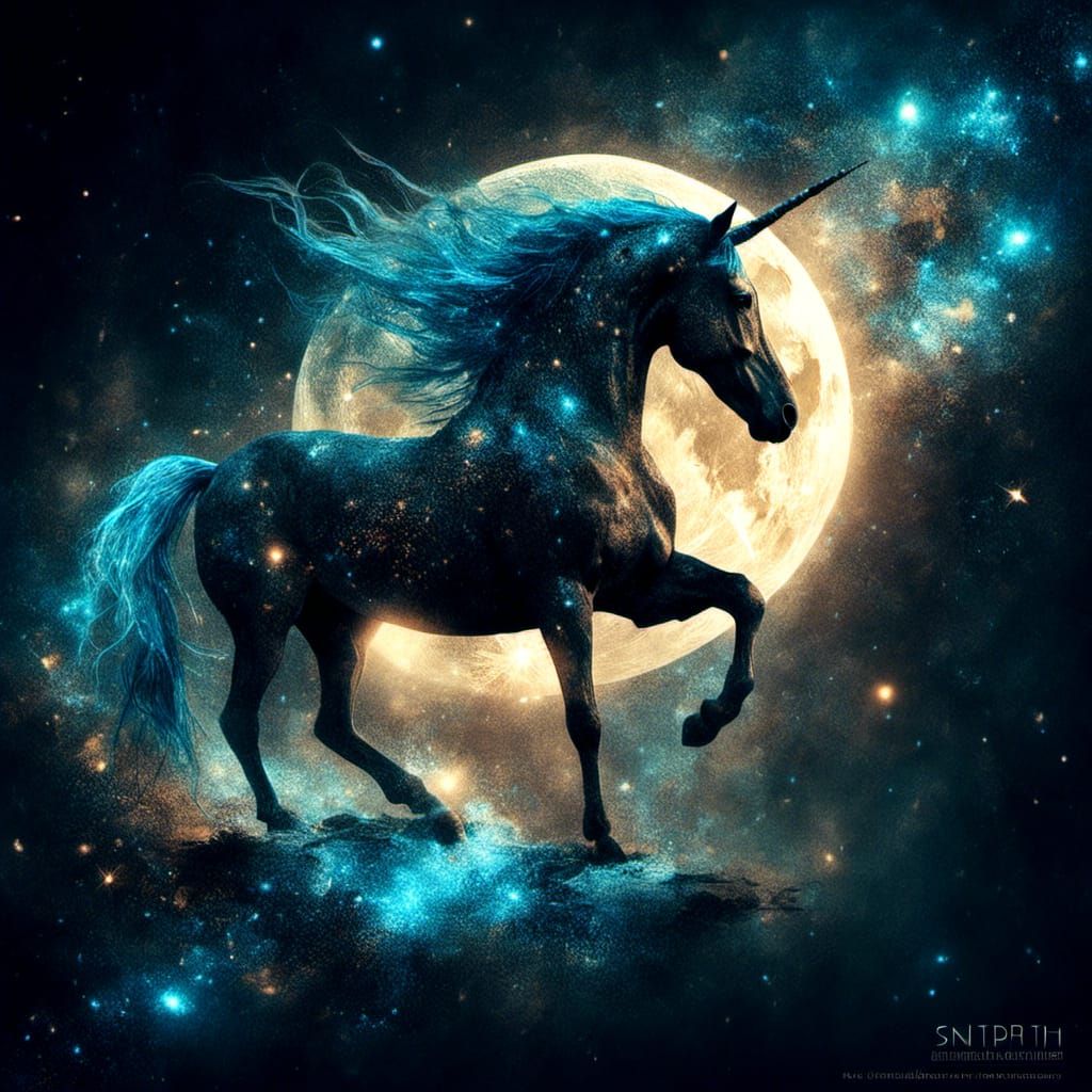 Ethereal Blue Unicorn in Dark Fantasy Style