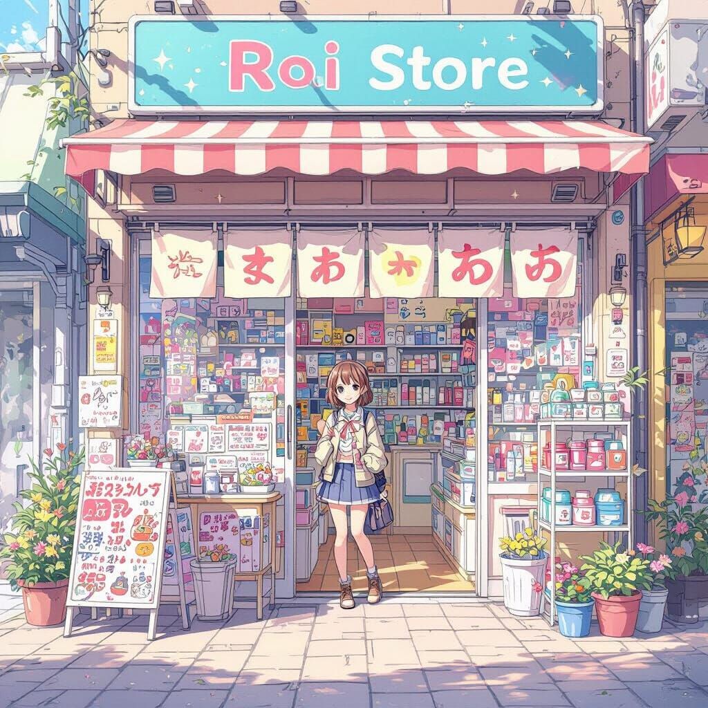 Vibrant Anime-Style 'Roi' Storefront Illustration