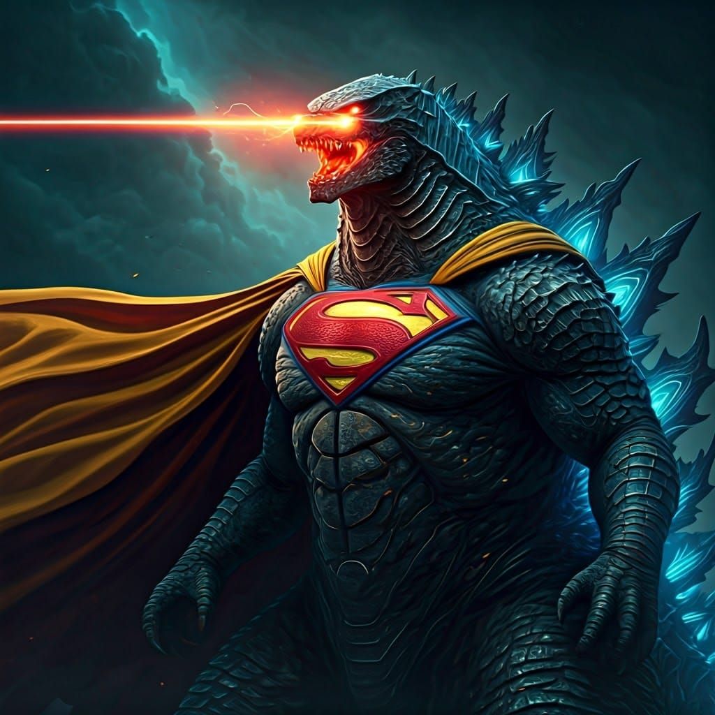 Godzilla Superman Prime 1 Million Hybrid Unleashes Blazing H...