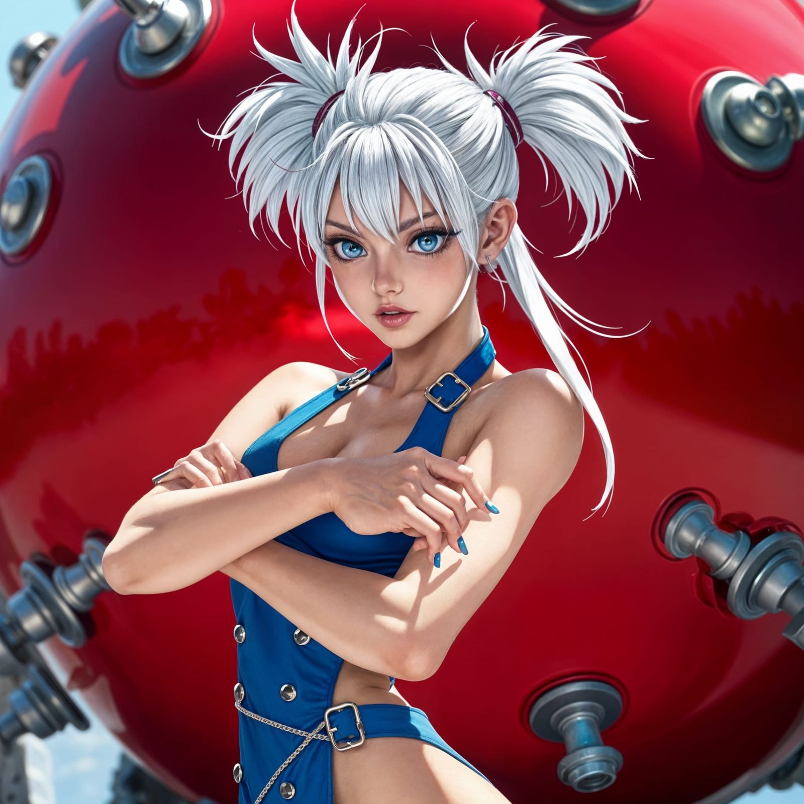 Glamorous Anime Pin-Up Girl in Vibrant, High-Contrast Digita...