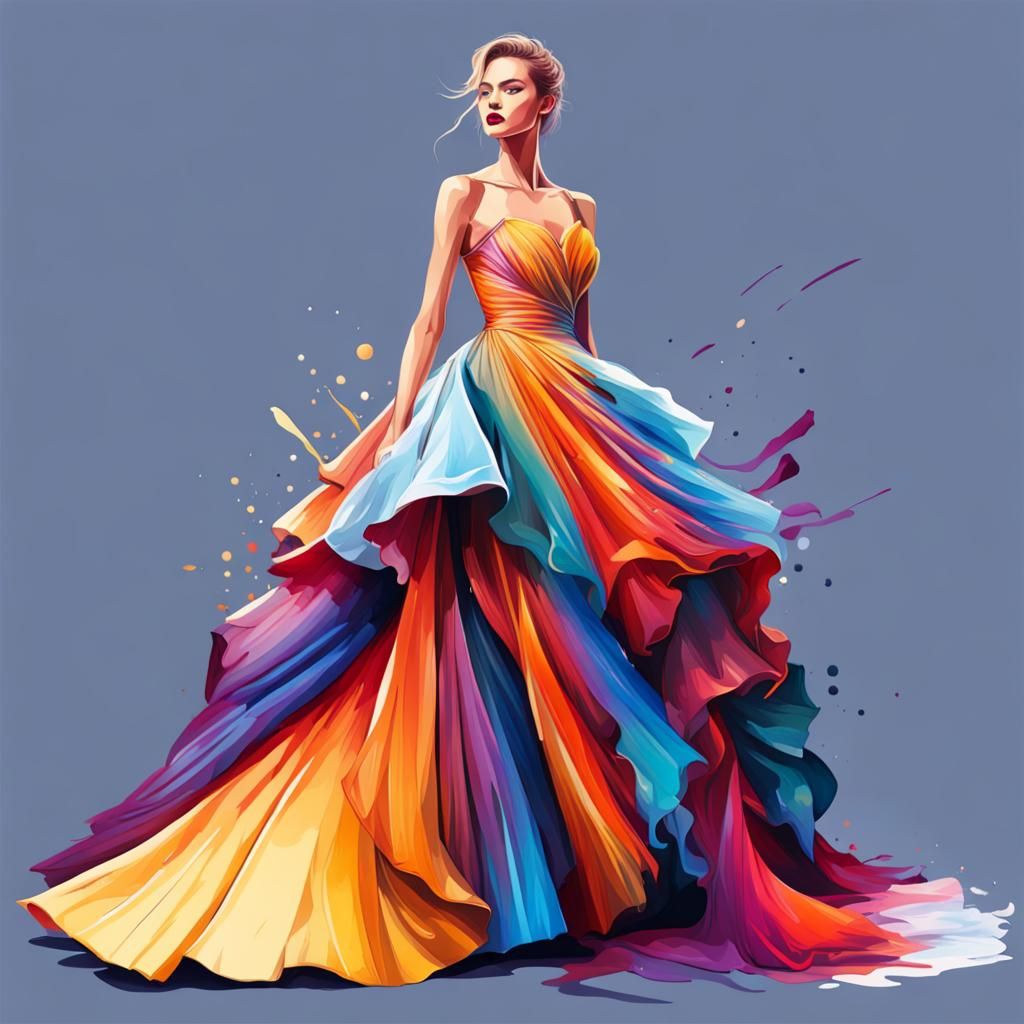 Hyperrealistic Fashion Gown Illustration in Splash Art Style