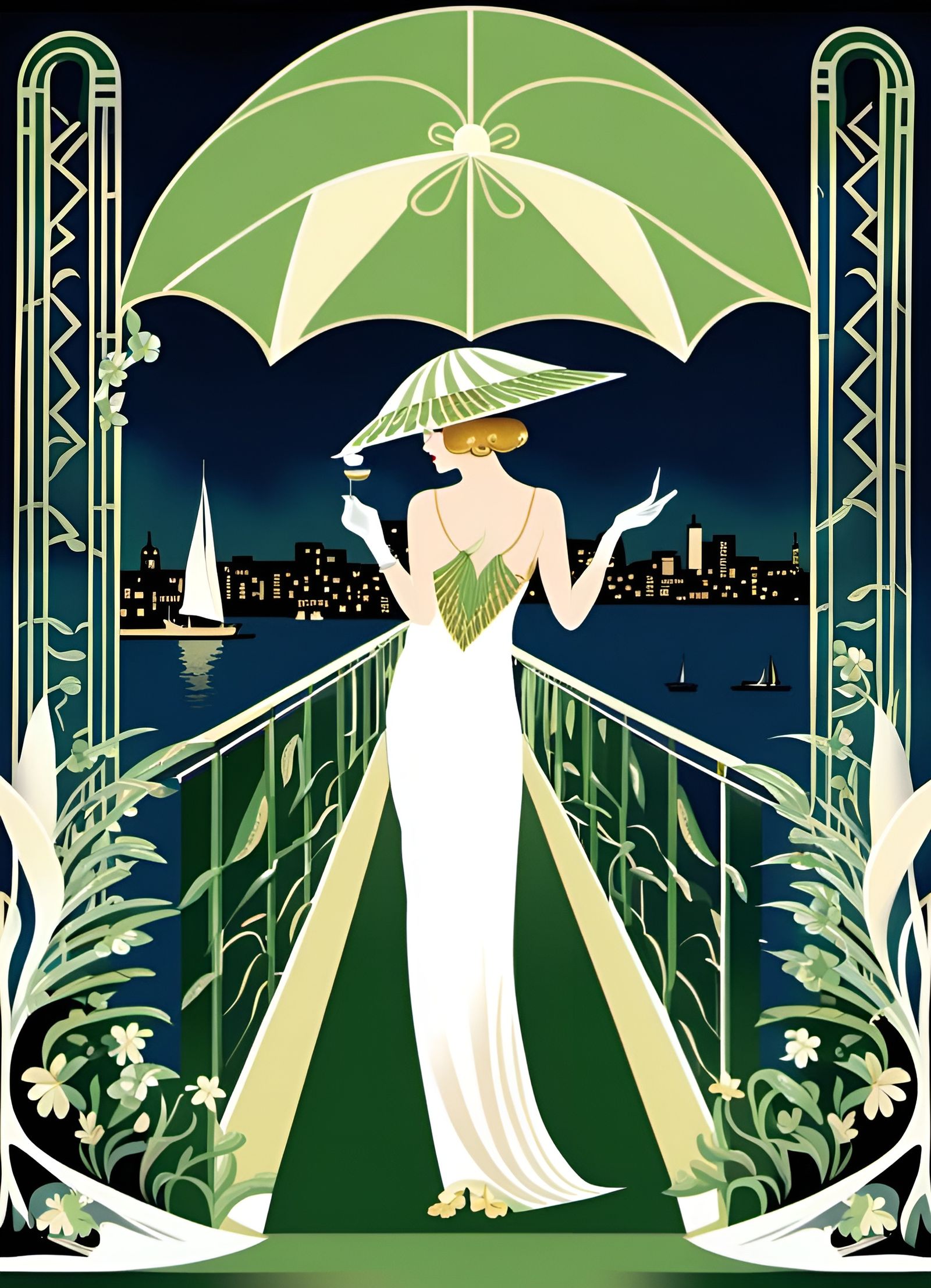 Great Gatsby's Green Light: Art Deco Illustration