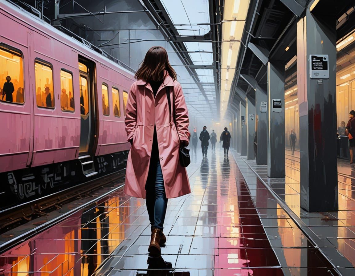 Tokyo Subway: Expressionist Oil Painting with Impasto Textur...