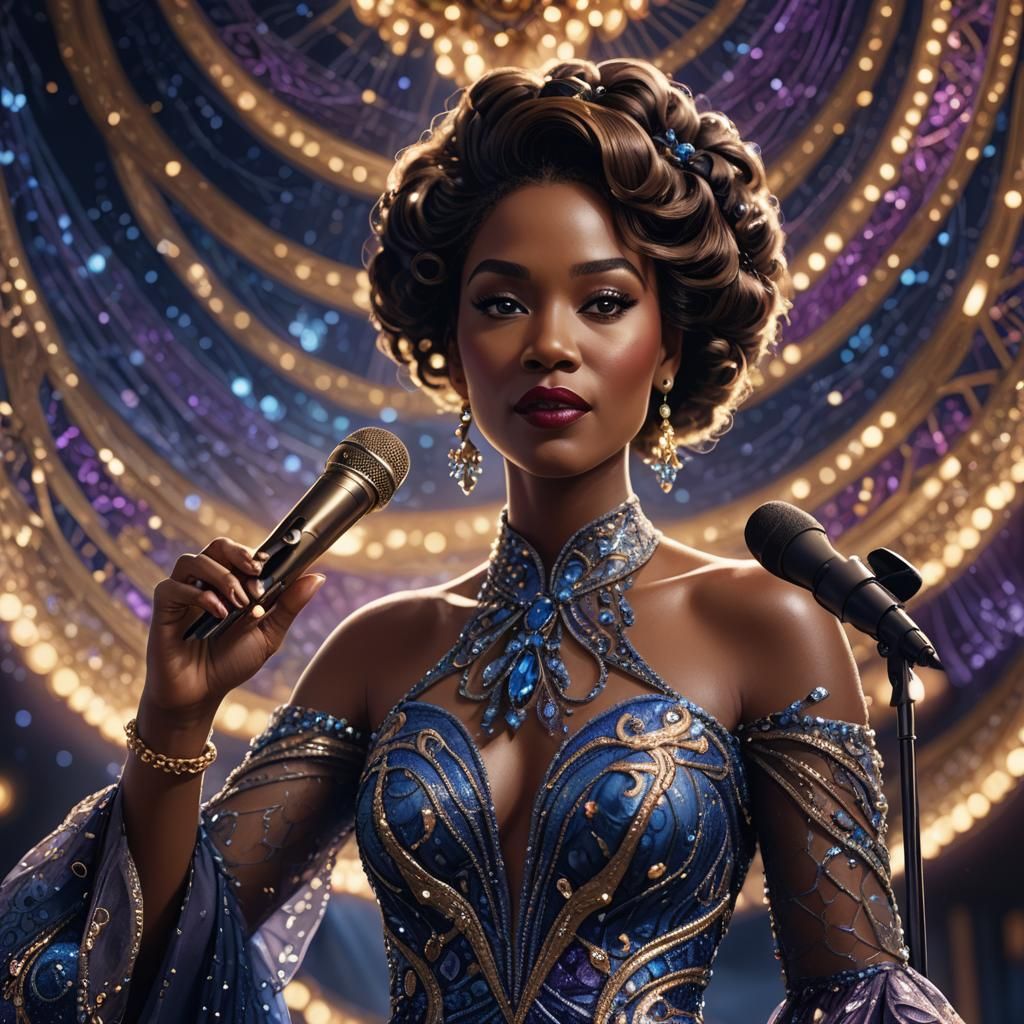Jazz Singer in Beaded Gown with Microphone