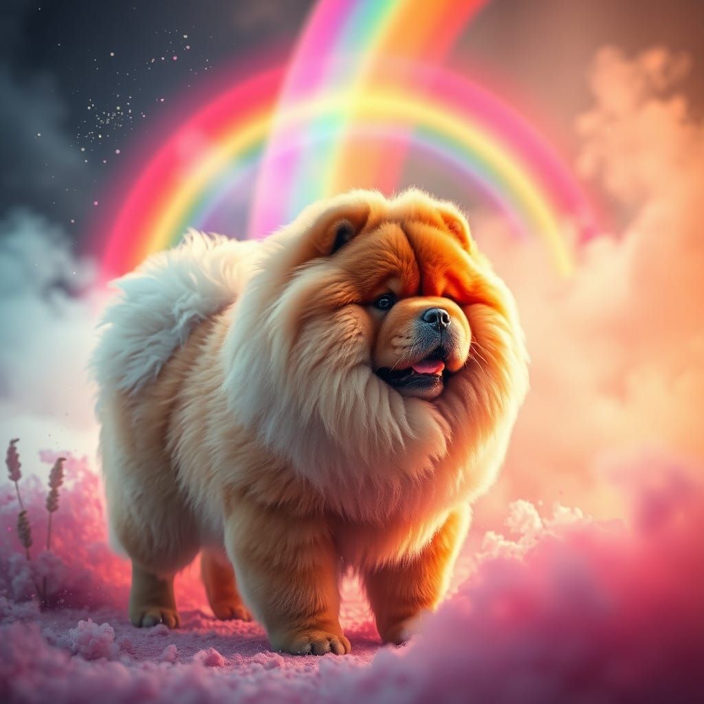 Whimsical Chow Chow in Rainbow Haze