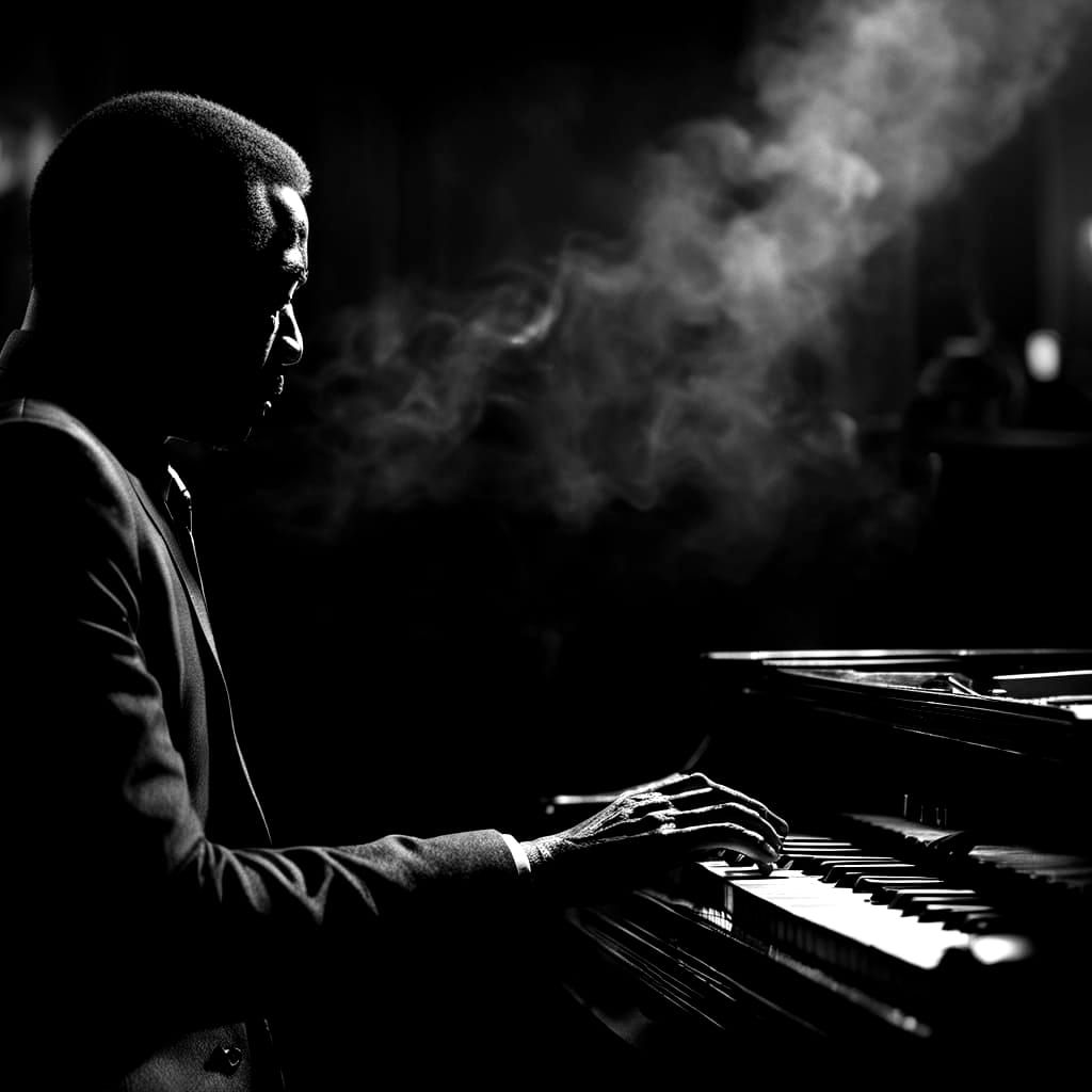 Jazz Pianist's Solitary Performance in Dimly Lit Club