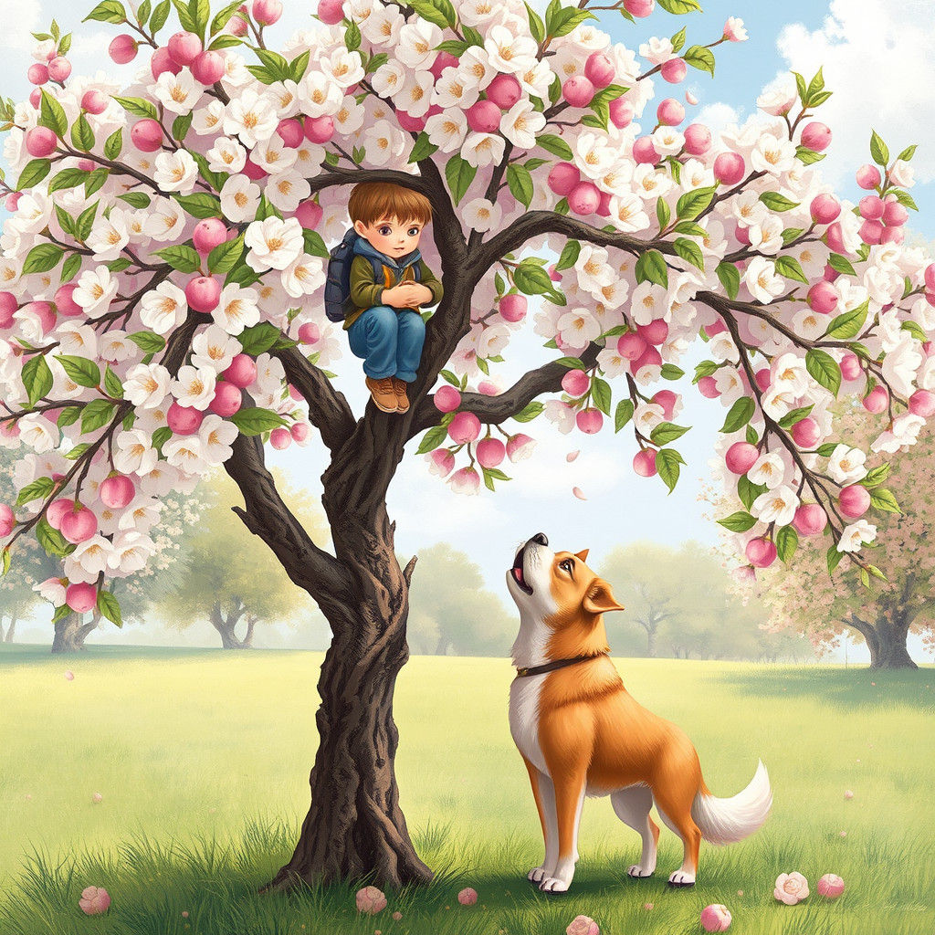 Boys Hide in Apple Tree From Barking Dog