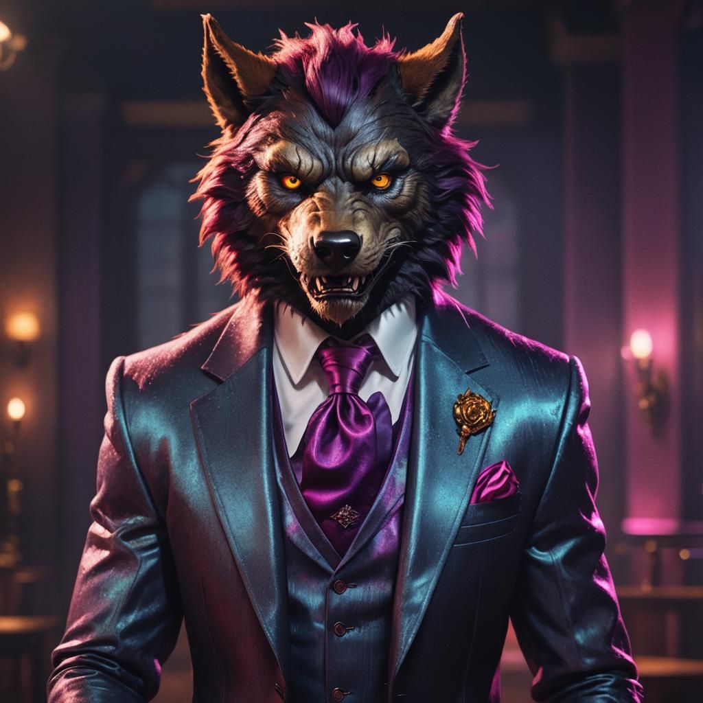 Elegant Werewolf in Tailored Suit: Fantasy Portrait